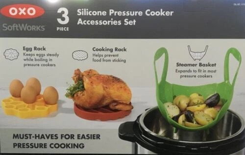 OXO Softworks Silicone Pressure Cooker 3 Pc Egg Rack Steamer Basket Cooking Rack