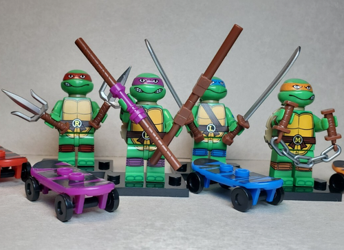 4 Custom Lego Teenage Mutant Ninja Turtles Minifigures Raph, Leo, Mikey ...