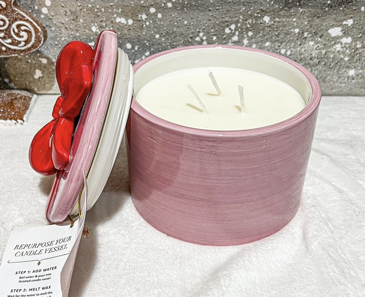 Enchante Pink & Red Bow Candle Citrus Glow 21 Oz Ceramic Viral