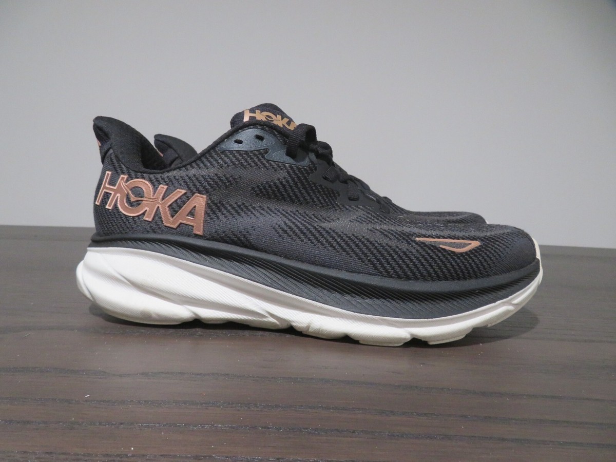 Hoka One One Clifton Womens Wide Gym Shoes Black Gold Sneaker 1132211  BRGL