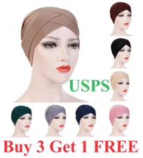 Bohemian Hijab Caps Women Stretchy Scarf Cotton Muslim Headscarf Turban Hat 