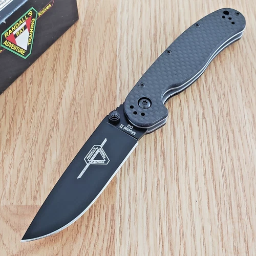 Ontario RAT II Folding Knife 3" Black D2 Tool Steel Blade Carbon Fiber Handle