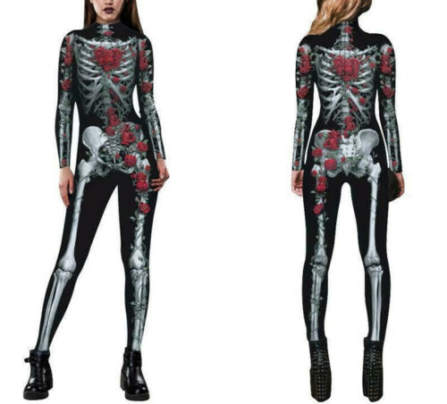 Halloween Women Skeleton Bone Frame Jumpsuit Bodysuit Fancy Dead Cosplay Costume - Bild 5 von 13