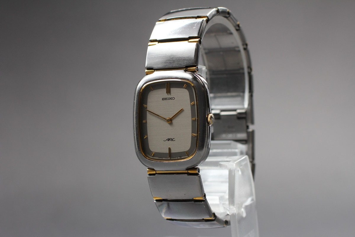 Vintage 1986 Exc+5 Seiko Arc 1220-5320 Two-Tone Rectangle Qz Mens