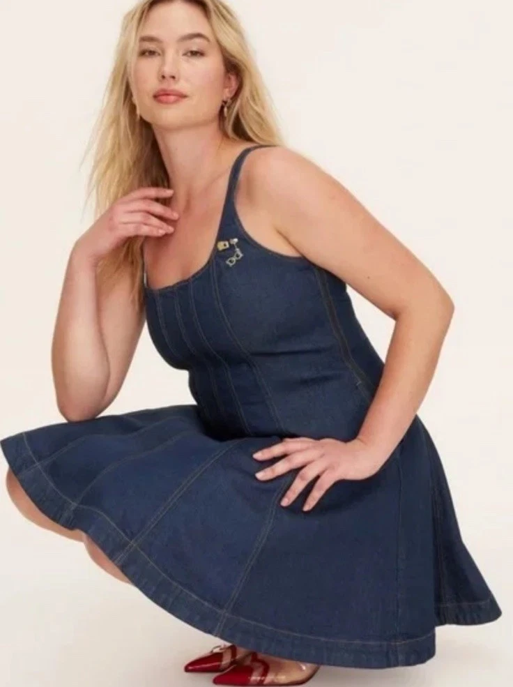 Mini abito donna Kate Spade x Target con cuciture in denim taglia 8 blu scuro nuovo senza etichette!