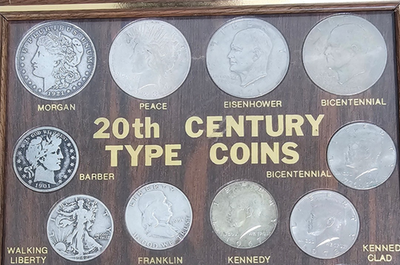A Framed Set of Twenty Eight 28 U.S. 20th Centry Type Coins. 9061