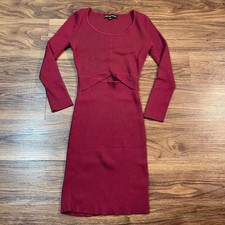 Almost Famous Womens Long Sleeve Sweater Dress Cut Out Round Neck Red Size Large
