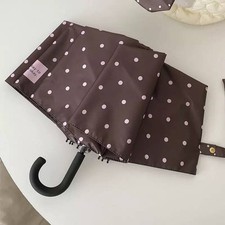 Brown Polka Dot Folding Umbrella UV Sun Rain Protection
