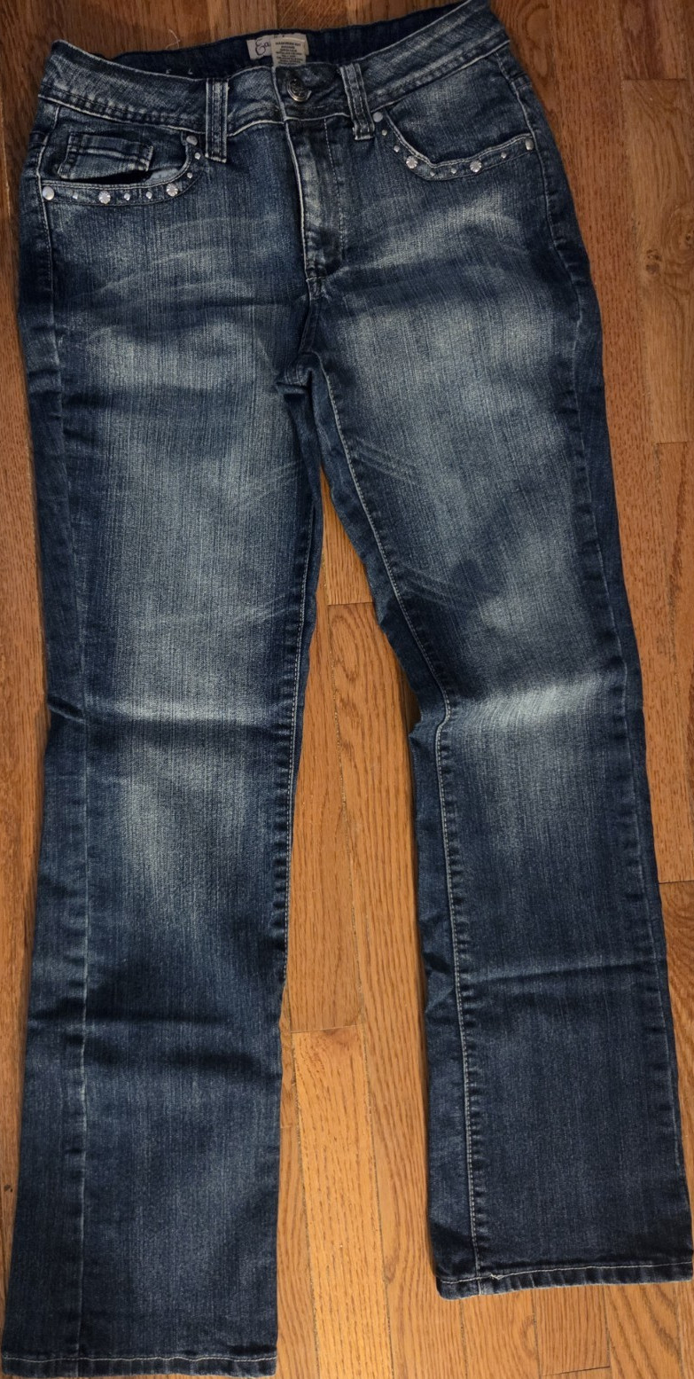 Earl Jean Women's Bootcut Blue Denim Jeans Embellished Stretch 5-Pocket Size 8