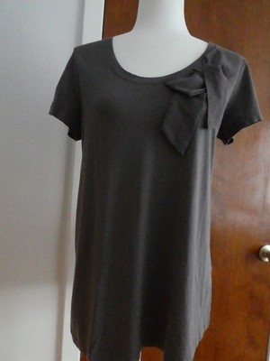 Gap women s gray bow detailed cotton/modal decorated short sleeve top size Large