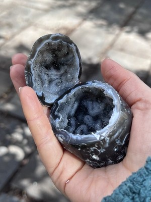 Achat Schmuck / Schmuck Ring Halter Druzy Geode Kristall Paar AAA+ 29 selten