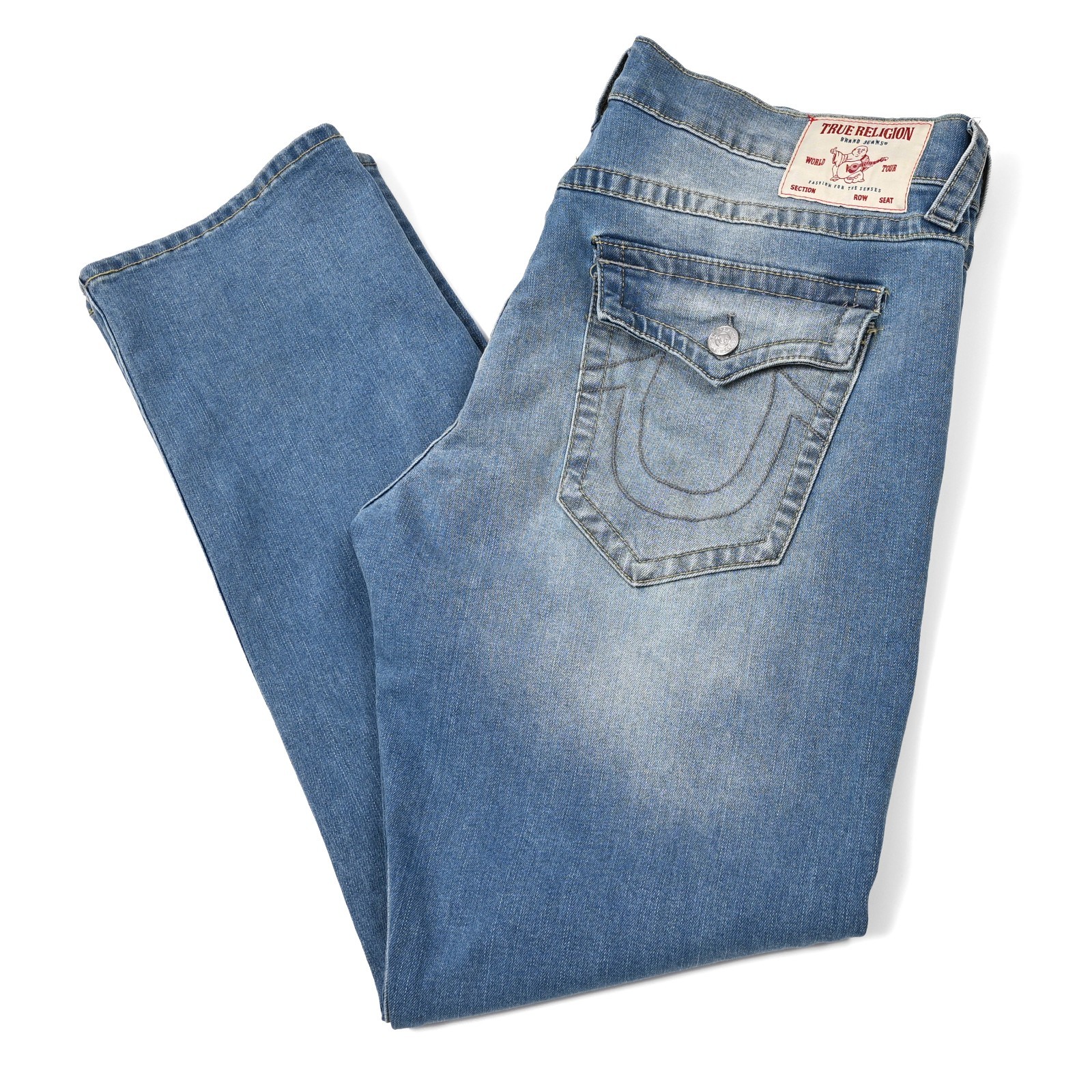 True Religion Ricky Jeans Mens 38 (40x33) Blue Relaxed Straight Western Flaps