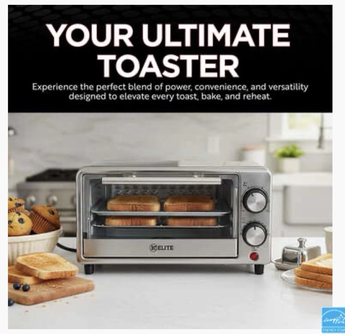 Kitchen Elite 4-Slice Compact Countertop Toaster Oven Stainless Steel Tray Black
Opens in a new wind