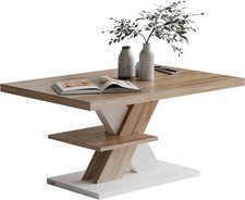 Table Basse Blanc Chêne 90x60x45 cm Design Moderne avec Rangement – 50 kg