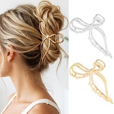 CAKURE Bow Claw Clip Gold Metal Hair Clips Medium Jaw Clamps Gold,Silver