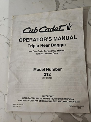 #ad Cub Cadet Model 212 Tripple Bagger Owners Manual Book $20.00