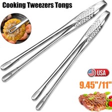 2  Stainless Steel Grill Tongs Cooking BBQ Steak Clamp Pastry Kitchen Tweezers