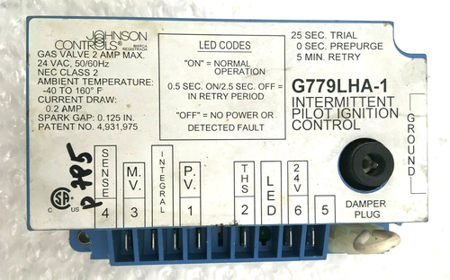 Johnson Controls G779LHA-1 Intermittent Pilot Ignition Control used ...