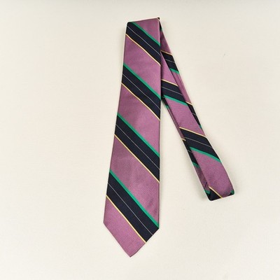 Robert Talbott Silk Repp Tie Purple Navy Stripe Made in USA England Fabric