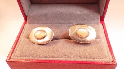Georg Jensen Manschettenknöpfe 925 Silber mit orangen Mondsteinen Orig. Etui