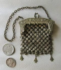Antique Art Nouveau Silver Frame Fancy Floral Tile Chain Mail Mesh Coin Purse #1