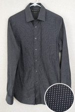 John Varvatos USA Button Down Shirt Men  s 15.5 Black Micro Dot Modern Fit Preppy