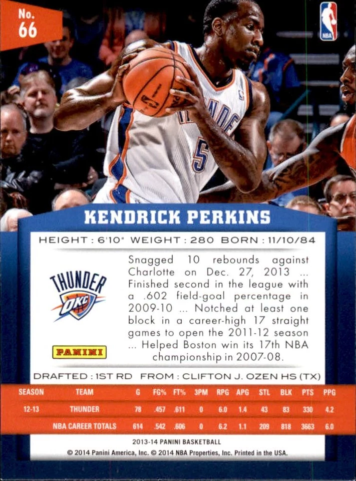 2013-14 Panini #66 Kendrick Perkins - Image 2 of 2