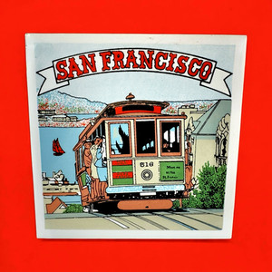 2 SAN FRANCISCO CABLE CAR TROLLEY Vintage Retro MCM Ceramic Trivet WALL ART TILE