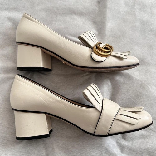 GUCCI Women's Loafers GG Marmont Fringe Leather White EU35.5 0052660K Authentic - Afbeelding 5 van 6