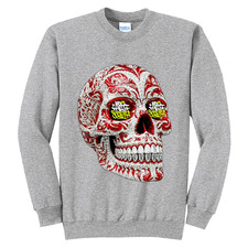 NEW Art Society DIAMOND SUGAR SKULL GREY Crew Sweater SMALL-4XLARGE MADE IN USA