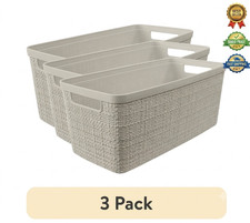 3 Pack Narrow Jute Plastic Storage Baskets Beige Decorative Organizers