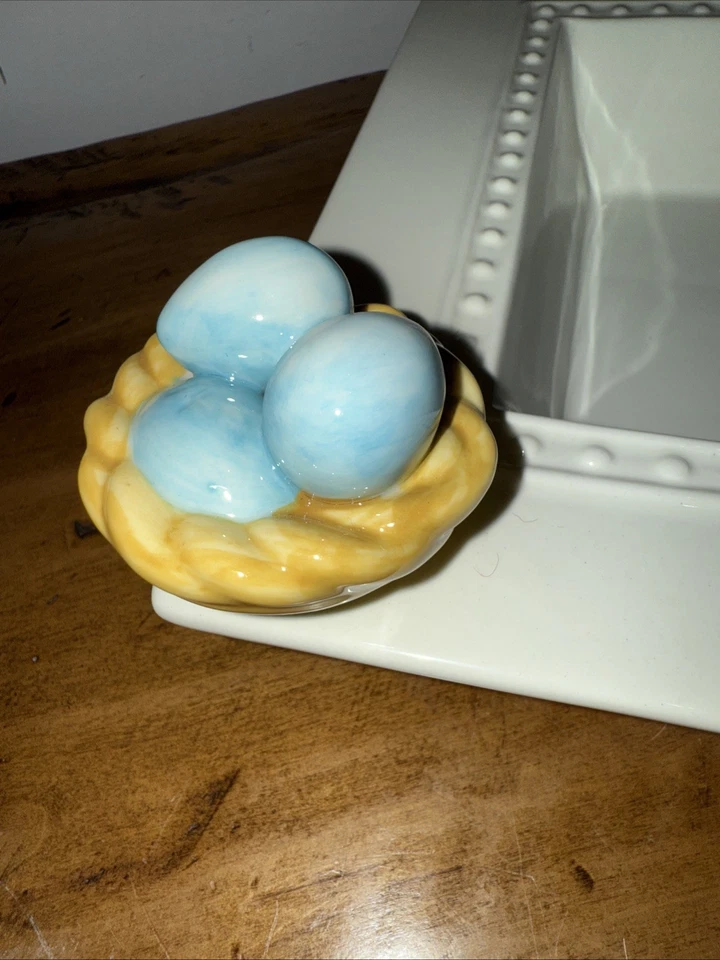 Plato cuadrado retirado Nora Fleming M5 punto perla con nido de pájaro mini Foto 3 de 4