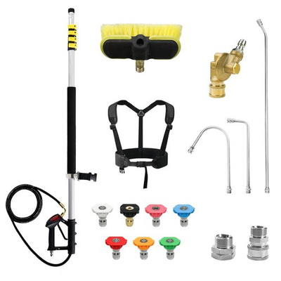 #ad RAYNEL 24FT Telescoping Pressure Washer Extension Wand with Brush Yellow $161.11