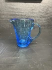 Vintage Blenko Blue Crackle Glass 3.25” Hand Blown Pitcher With Handle USA