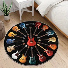 1pc Large Guitar-Themed Mat - Music Note & String Pattern Round, Soft Adhesive R