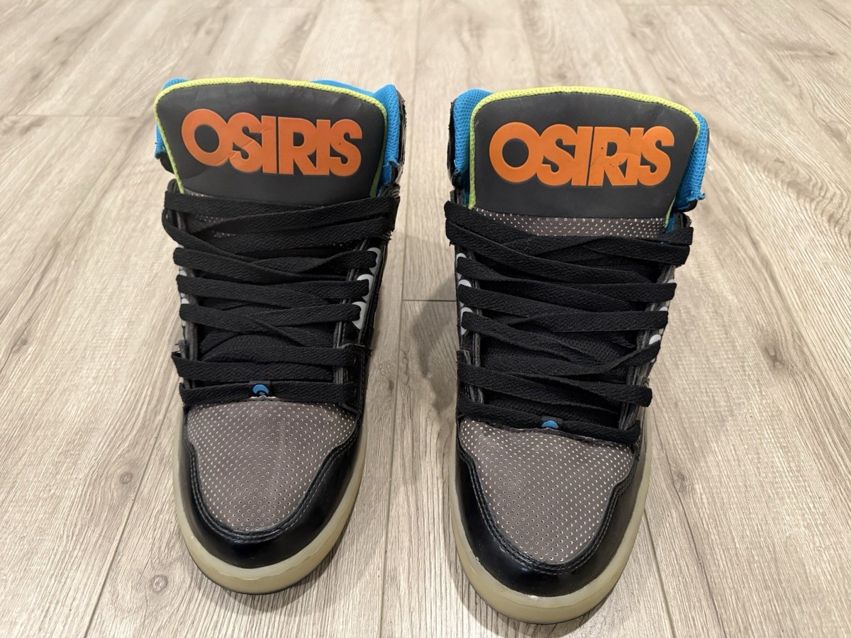 Osiris NYC83 Size 12 Black Blue Orange Heat Trashed Skate Shoes