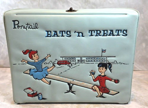 Vintage 1959 Ponytail Eats N Treats Blue Vinyl Lunchbox American Thermos Co