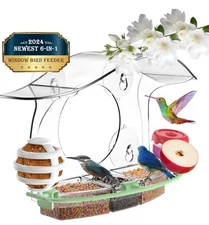 Birdkiss Window Bird Feeders with Strong Suction Cups, 6-in-1 Large Transparent