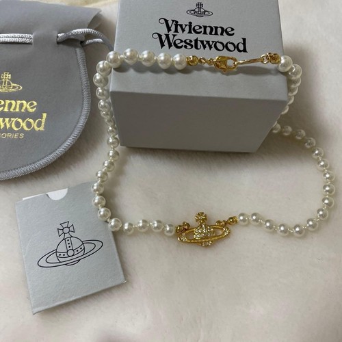 Vivienne Westwood Necklace Mini Bas Relief Pearl Orb Choker Gold w/Pouch NO BOX - 第 7/8 張圖片