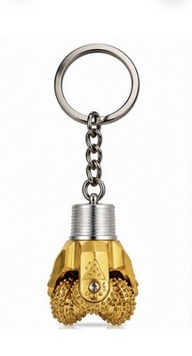Oilfield Tricone Drill Bit Keychain Gold Metal Key Ring Rig Worker Gift