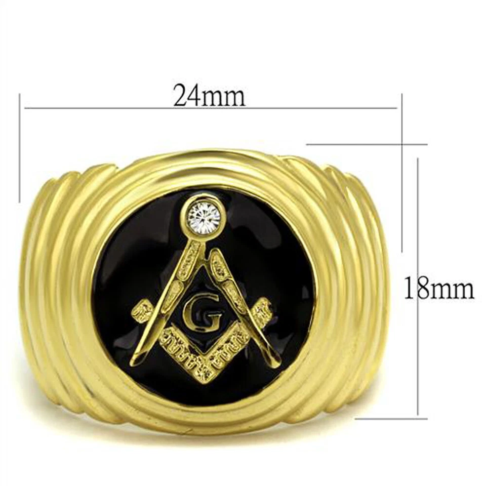 CLEARANCE-----MEN'S STAINLESS STEEL CRYSTAL MASONIC RING SIZE 13 - Image 3 of 4