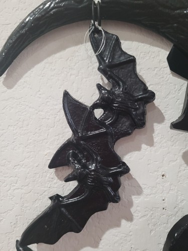 Halloween Gothic Cast Iron Metal Bat Crescent Moon BOO Wall Door Home Decor - Picture 2 of 4