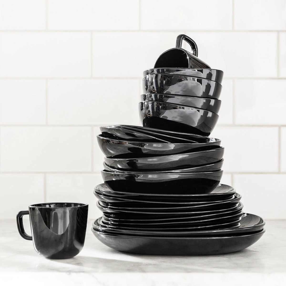 Dinner Set Dinnerware Square Black Plate Bowl Side Mug Tableware Ikea Backig New