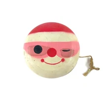 Vintage Mid Century Wooden Wood Winking Santa Claus Yo-Yo YoYo Christmas Toy 3"