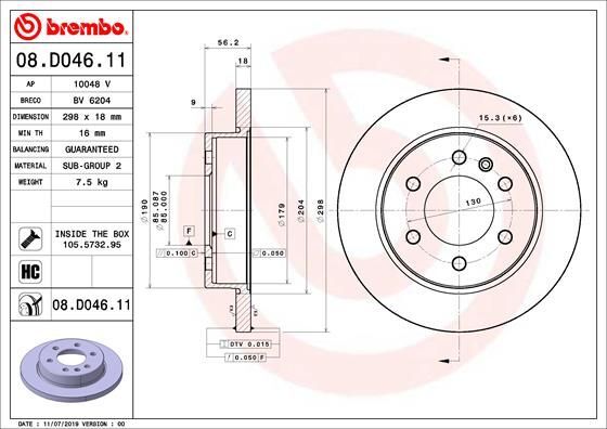 2X Brembo 08.D046.11 Bremsscheibe FüR MERCEDES-BENZ-image
