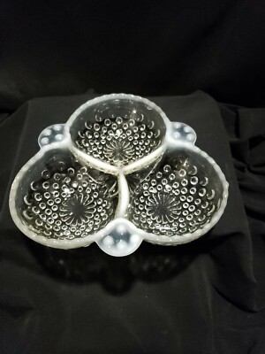 Vintage ANCHOR HOCKING Hobnail Opalescent Divided Dish Three Section Dish