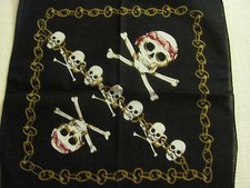 SKULLS CROSSBONES PIRATES AND CHAINS PRINT BANDANA IN RED WHITE GOLD BLACK