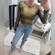 American apparel gold long sleeve bodysuit casual party event holiday festive M