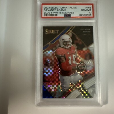 2023 Panini Draft Picks Davante Adam’s #153 Blue & White Squares /100  PSA 10