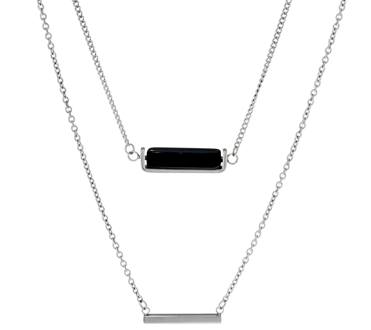 Steel by Design Double Layer Horizontal Bar Necklace 18